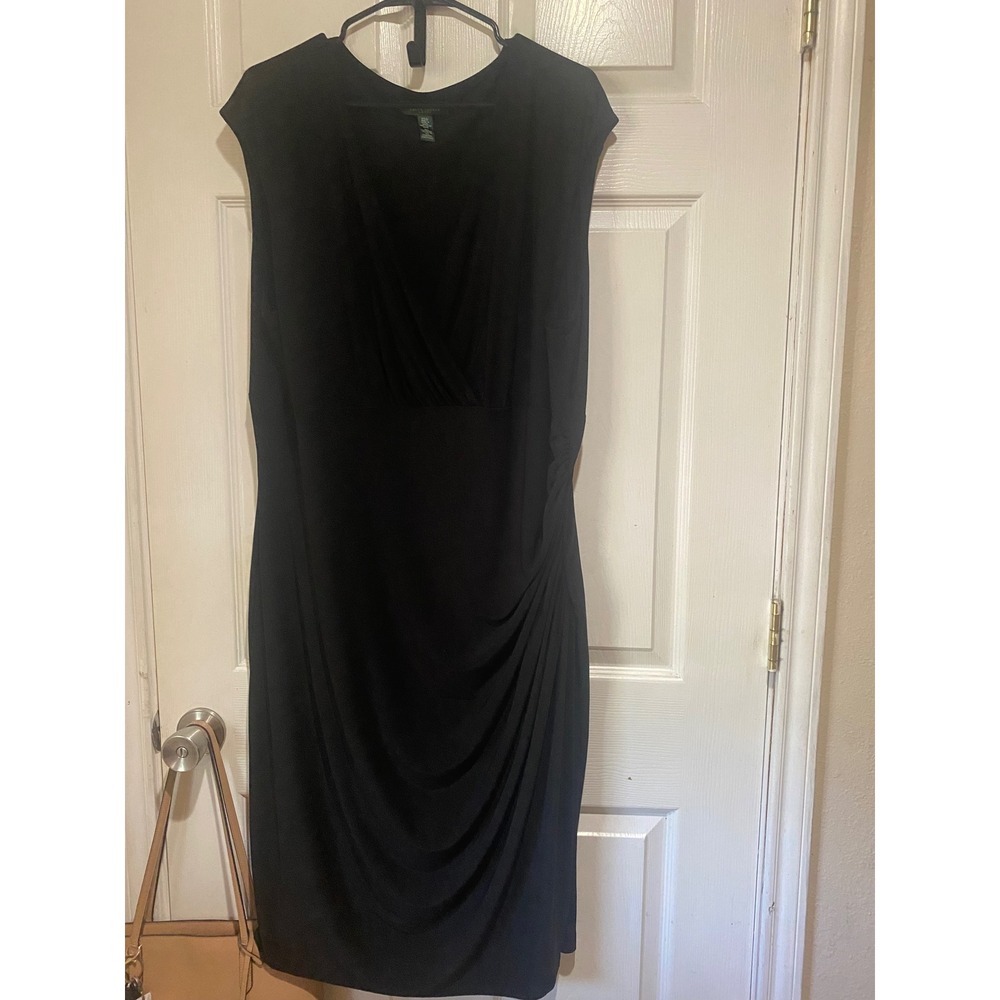 Black Womens Ralph Lauren Surplice Ruched Sheath Dress